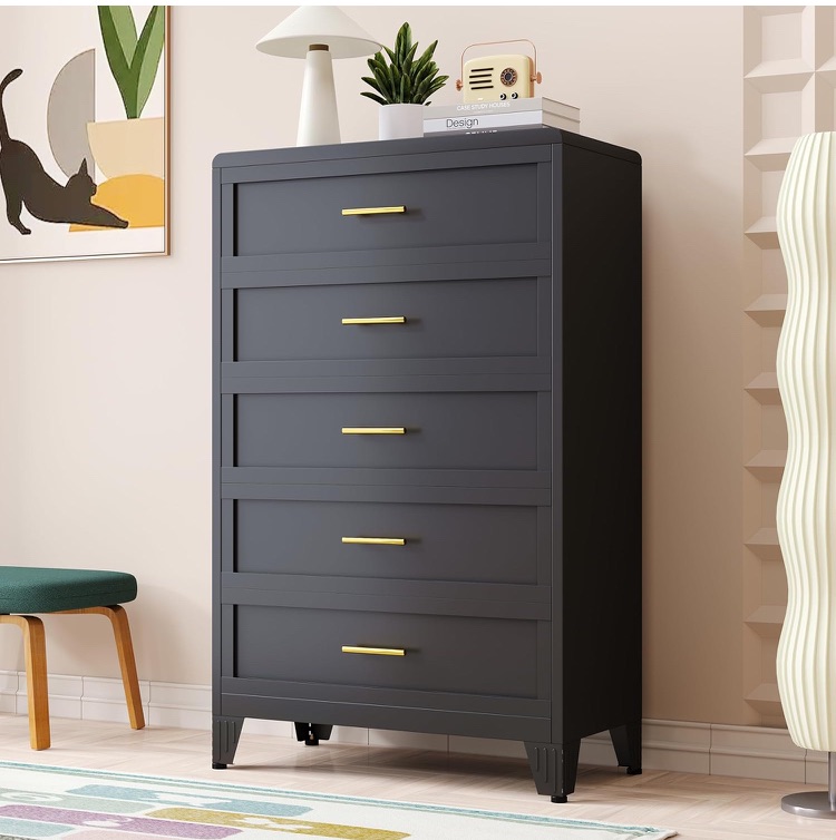 Photo 1 of 5 drawer chest black and gold