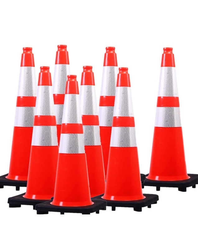 Photo 1 of (8 Cones) BESEA 28” inch Orange PVC Traffic Cones, Black Base Construction Safety Cones Road Parking Cone Structurally Stable Wearproof (28" Height)