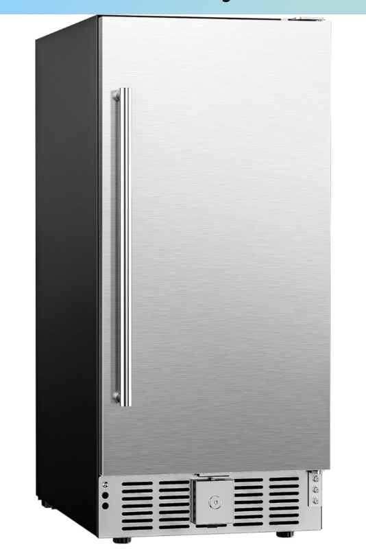 Photo 1 of 15 in. 80 lbs./24h Half Size Cube Freestanding/Built-In Ice Maker Machine in Stainless Steel With 25lbs. Ice Storage Bin