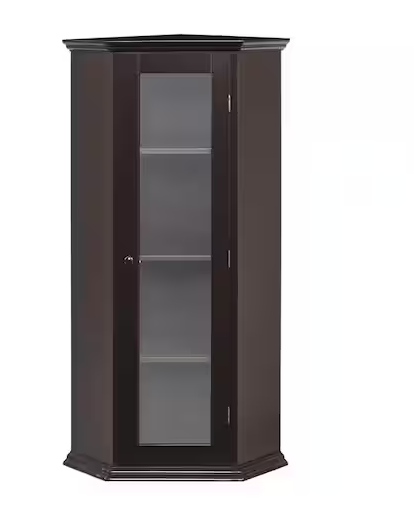 Photo 1 of 16.10 in. W x 16.10 in. D x 42.40 in. H Brown Linen Cabinet Corner Storage Cabinet with Glass Door


