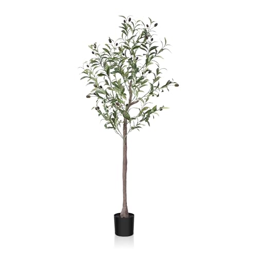 Photo 1 of Artificial Olive Plants, 4 FT Fake Plastic Olive Tree, Pre Potted Faux Greenry Plant for Home Decor Office House Living Room Indoor Outdoor
