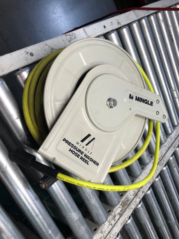 Photo 1 of ***HEAVILY USED AND DIRTY - DOESN'T RETRACT - SEE PICTURES***
M MINGLE Retractable Pressure Washer Hose Reel, 1/4" × 60ft Heavy Duty Professional Hose Reel, Auto Rewind Power Washer Hose Reel, Wall/Floor Mounted, 3600 PSI