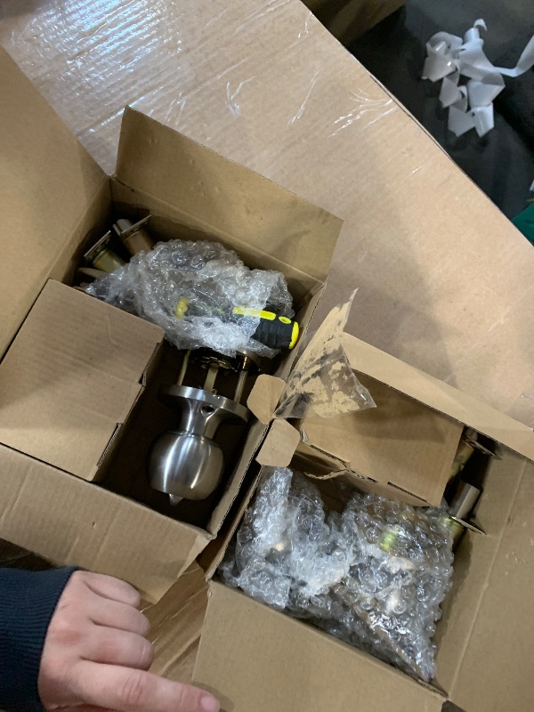 Photo 1 of (Incomplete)2 Sets All Keyed Same Entry Door Knob and Single Cylinder Deadbolt Combo Set, Round Ball Satin Nickel Exterior Door Knobs 