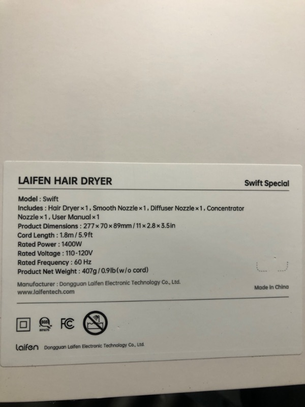 Photo 1 of ***(PARTS ONLY/ NON REFUNDABLE/ NO RETURNS OR REFUNDS)***
Laifen Hair Dryer, Negative Ionic Blow Dryer with 110, 000 RPM Brushless Motor for Fast Drying, High-Speed Low Noise Thermo-Control Hairdryer with Dif

