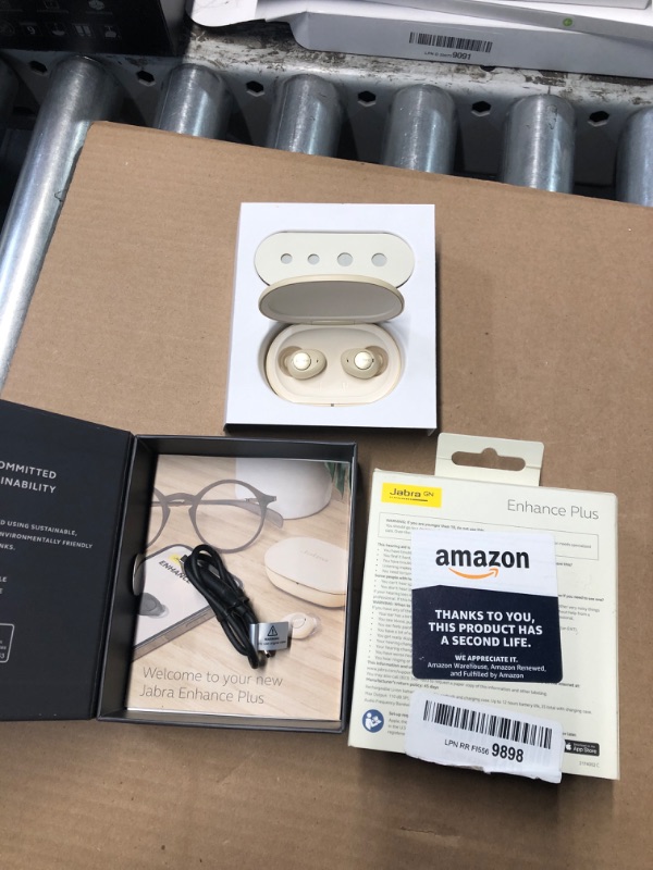 Photo 1 of Jabra Enhance Plus Self-Fitting OTC Rechargeable Hearing Aids for Advanced Hearing Enhancement, Music and Calls – (Incompatible with Android) 4 Mics and Powerful Speakers, Made for iPhone – Gold Beige