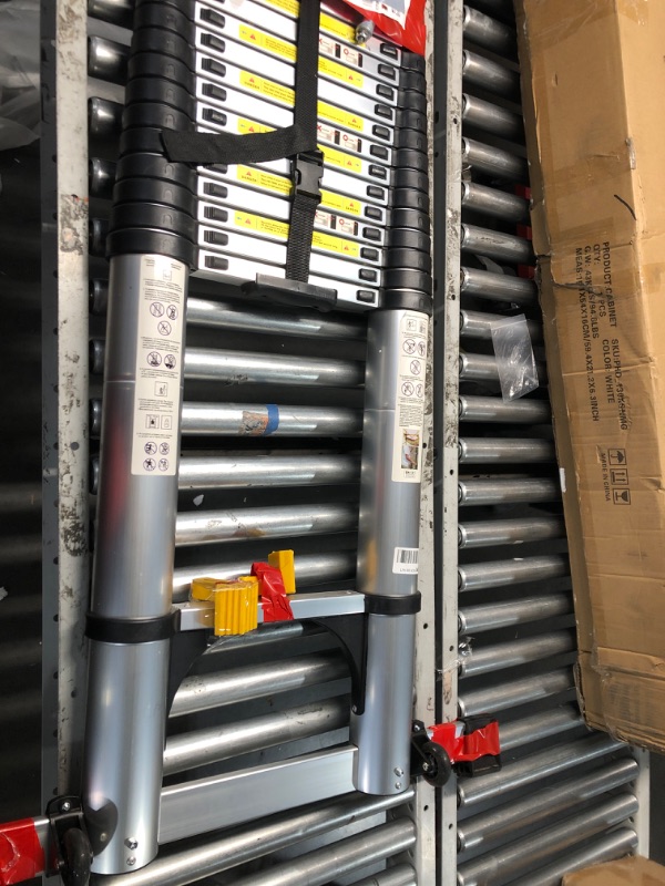 Photo 1 of ***DAMAGED - JAMMED - DIFFICULT TO OPEN - SEE PICTURES***
Telescoping Extension Ladder 26.2FT, Aluminum Lightweight Extension Ladder with Locking Mechanism,Heavy Duty RV Collapsible Ladder for Household, Outdoor Work 330 lbs Load