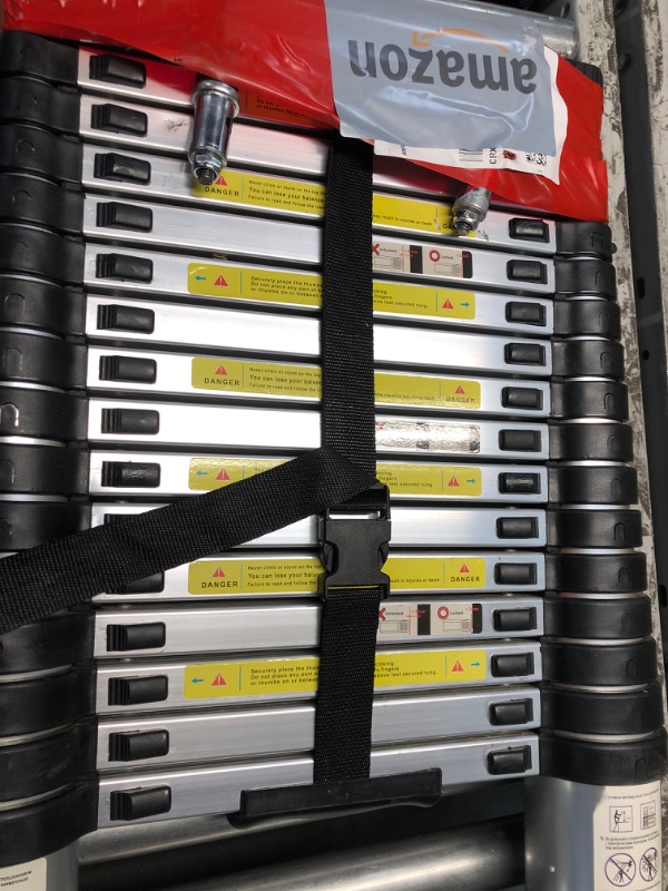 Photo 1 of ***DAMAGED - JAMMED - DIFFICULT TO OPEN - SEE PICTURES***
Telescoping Extension Ladder 26.2FT, Aluminum Lightweight Extension Ladder with Locking Mechanism,Heavy Duty RV Collapsible Ladder for Household, Outdoor Work 330 lbs Load