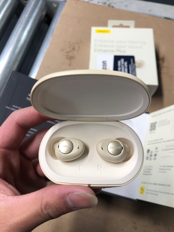 Photo 1 of Jabra Enhance Plus Self-Fitting OTC Rechargeable Hearing Aids for Advanced Hearing Enhancement, Music and Calls – (Incompatible with Android) 4 Mics and Powerful Speakers, Made for iPhone – Gold Beige