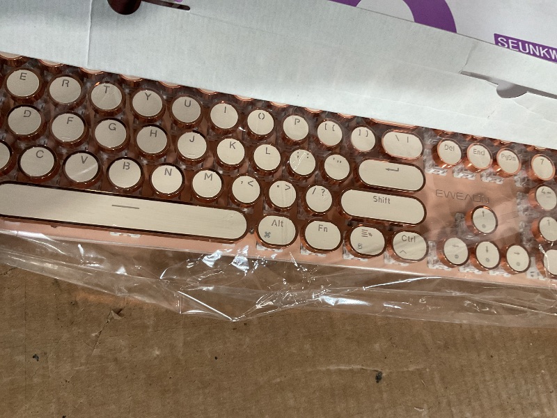 Photo 1 of ***(MINOR DAMAGE)***
EWEADN V20 Typewriter Keyboard Wireless, 104 Keys Typewriter Style Mechanical with White Backlit, Media Knob, Pink Switch 2.4G/Bluetooth/USB-C Wired Retro Full Size Keyboard for Windows/Mac/PC-Pink