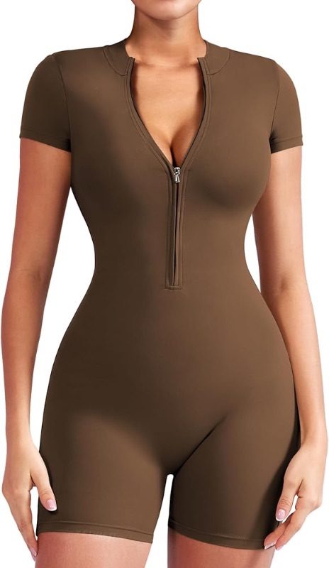 Photo 1 of *STOCK IMAGE FOR REFERENCE*
YEOREO Women Short Sleeve Workout Jumpsuit Zip Up Romper Bottom Shorts Bodysuit Bodycon Sexy One Piece
M