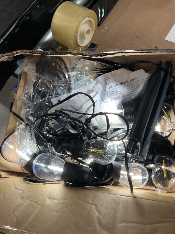 Photo 1 of Lakumu 2-Pack 96FT Outdoor String Lights with Waterproof Shatterproof Dimmable 5000K Daylight White E12 Filament S14 LED Bulbs for Backyard Hanging Lights Linkable Patio Light for Deck Bistro Pergola