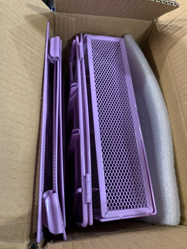 Photo 1 of Marbrasse Desk Organizers, 4-Tier Mesh Desk File Organizer with 5 Vertical File Holders and 2 Pen Holders, Multifunction Desktop Organizer,Desk Organizers and Accessories for Home Office (Purple)