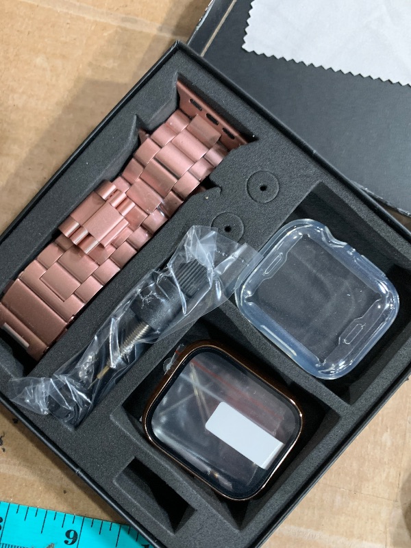 Photo 1 of Lerobo Compatible for Apple Watch Band Ultra 49mm 45mm 44mm 40mm 41mm 42mm 38mm,Stainless Steel Metal Strap Accessories with 2 Pack Screen Protective Cases for iWatch Series 9 8 7 6 5 4 3 2 1 SE SE2