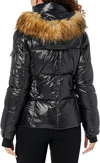 Photo 1 of (BAGGED) S13 Women's Gloss Faux Fur TRMIMED Allie Puffer Coat, Jet/Natural, S