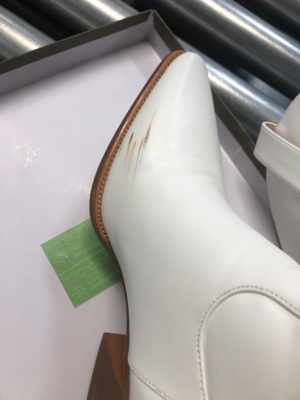 Photo 1 of **INSIDE OF TOE IS SCUFFED UP**
iiimmu Cowgirl Boots Women Knee High Boots Pointed Toe and Block Heel Cowboy Faux Leather Boots with Embroidered, White, Size 8