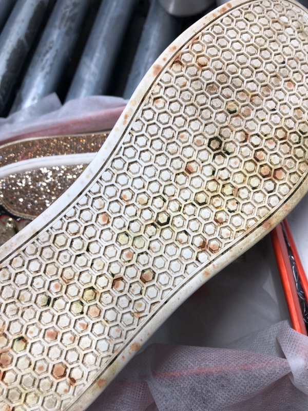 Photo 1 of (used0(see images) LUCKY STEP Women's Platform Glitter Sneakers | Sparkly Bling Shiny Dressy Bedazzled Wedding Bridal Fashion Walking Shoes (Gold,8 B(M) US)