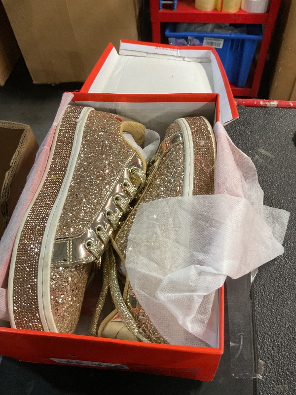 Photo 1 of (used0(see images) LUCKY STEP Women's Platform Glitter Sneakers | Sparkly Bling Shiny Dressy Bedazzled Wedding Bridal Fashion Walking Shoes (Gold,8 B(M) US)