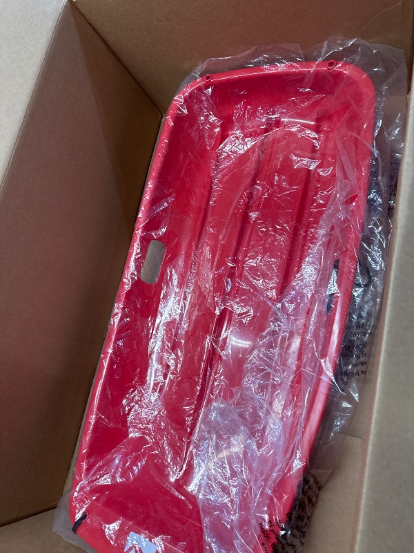 Photo 1 of (used) Arctic Trails Plastic Toboggan Snow Sled for Kids - Single Rider 1 Person - Heavy Duty Plastic with Handles 