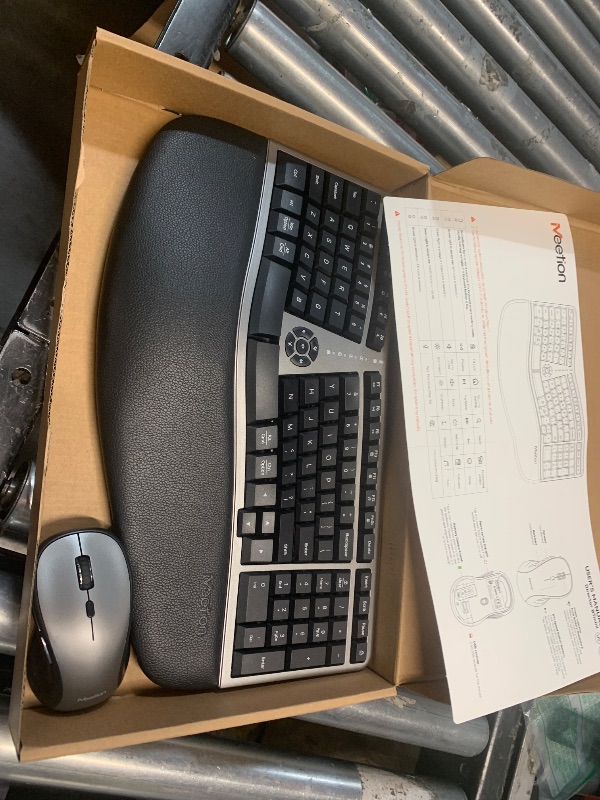 Photo 1 of MEETION Ergonomic Wireless Keyboard and Mouse Combo, 2.4G Curved Compact Keyboard with Cushioned Palm Rest, 4 Level DPI Adjustable Wireless Mouse, for Windows/Mac/Desktop/Laptop/PC, Gray Black