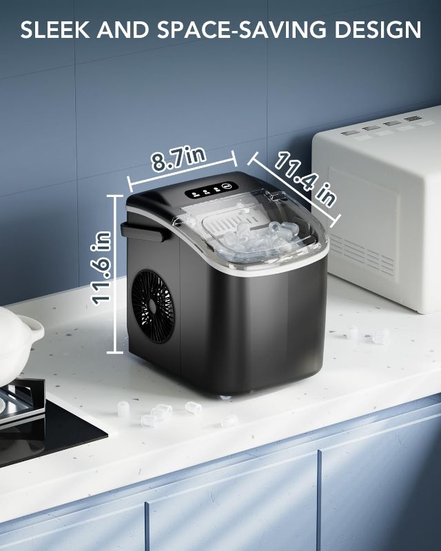 Photo 1 of (PARTS) (NON-FUNTIONAL)  Ice Maker Countertop, Efficient Easy Carry Ice Machine, Self-Cleaning Ice Maker with Ice Scoop & Basket, 9pcs/ 8mins 26.6Lbs Per Day for Home/Office/Kitchen,Black