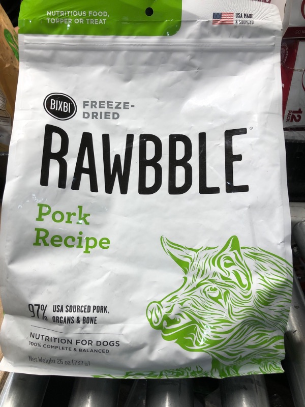 Photo 1 of ***(EXP: 4/23/25)NONREFUNDABLE*** BIXBI Rawbble Freeze Dried Dog Food, Pork Recipe, 26 Oz - 97% Meat And Organs, No Fillers - Pantry-Friendly Raw Dog Food For Meal, Treat Or Food Topper - USA Made In Small Batches