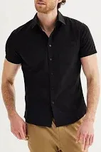 Photo 1 of J.VER Men's Dress Shirts Solid Short Sleeve Stretch Wrinkle-Free Formal Shirt Business Casual Button Down Shirts Black XL