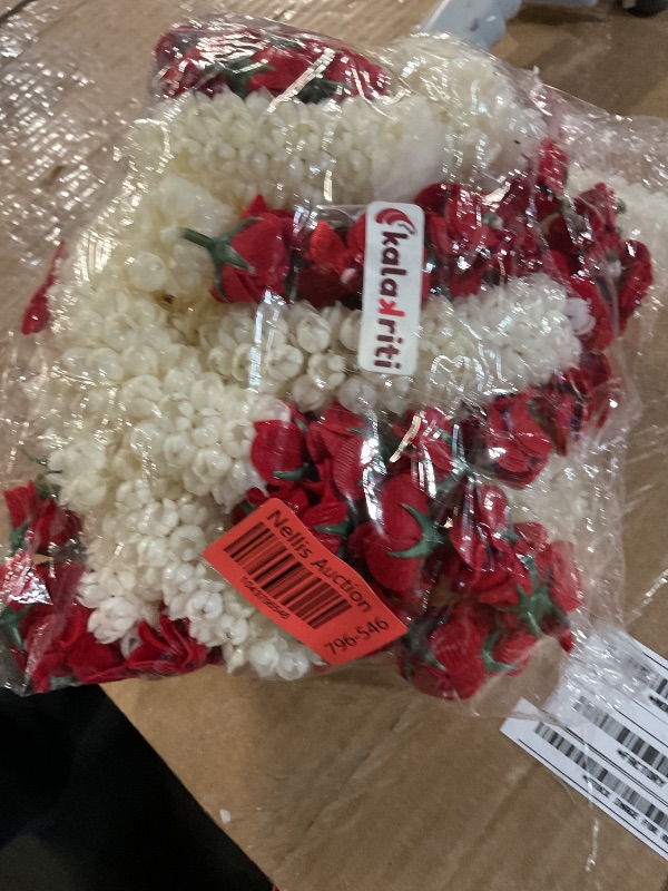Photo 1 of Kalakriti Plastic Flowers Garlands | White Mogra Red Rose | Toran Garland String for Home Indian Decoration | Wedding | Pooja | Pack of 5 | 5 Feet