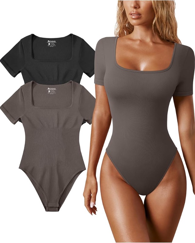 Photo 1 of *STOCK IMAGE FOR REFERENCE*
OQQ Women's 2 Piece Bodysuits Sexy Ribbed One Piece Square Neck Short Sleeve Bodysuits