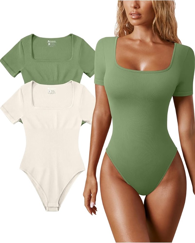 Photo 1 of *STOCK IMAGE FOR REFERENCE*
OQQ Women's 2 Piece Bodysuits Sexy Ribbed One Piece Square Neck Short Sleeve Bodysuits
M