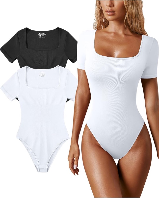 Photo 1 of *STOCK IMAGE FOR REFERENCE*
OQQ Women's 2 Piece Bodysuits Sexy Ribbed One Piece Square Neck Short Sleeve Bodysuits
S