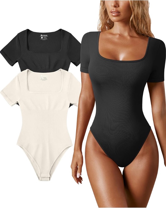 Photo 1 of *STOCK IMAGE FOR REFERENCE*
OQQ Women's 2 Piece Bodysuits Sexy Ribbed One Piece Square Neck Short Sleeve Bodysuits
S
