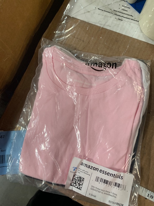 Photo 1 of Amazon Essentials Girls' Short-Sleeve T-Shirts, Pack of 3, White/Black/Pink, X-Small