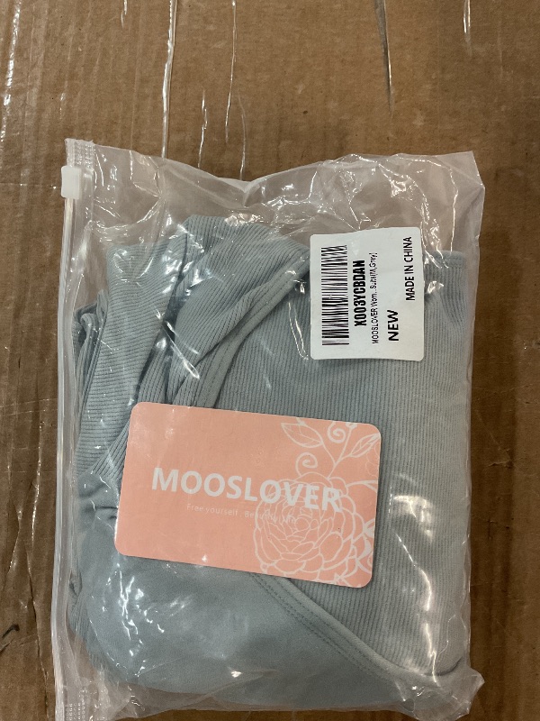 Photo 1 of MOOSLOVER Women Ribbed Seamless Bodysuit Square Neck Long Sleeve Workout Yoga Shapewear(M,Grey-Sweetheart Neckline)-M