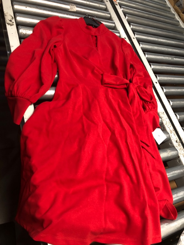 Photo 1 of Maison Tara Women's Faux Wrap Dress with Peek-A-Boo Neck, Tomato, 6