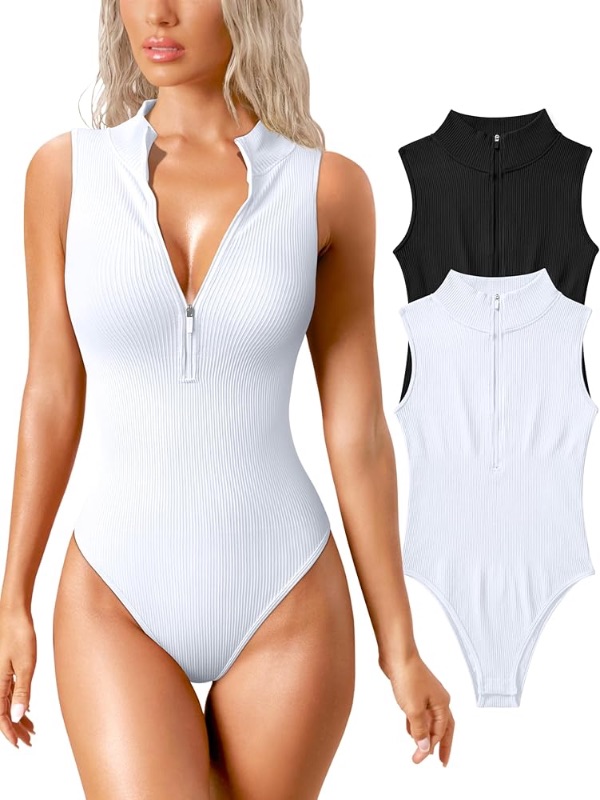 Photo 1 of *** PICTURE FOR REFERENCE ONLY *** *** size S***LAPRBY Women‘s 2 Piece Bodysuits Sexy Ribbed Stretch Sleeveless Zip Front Bodysuits 