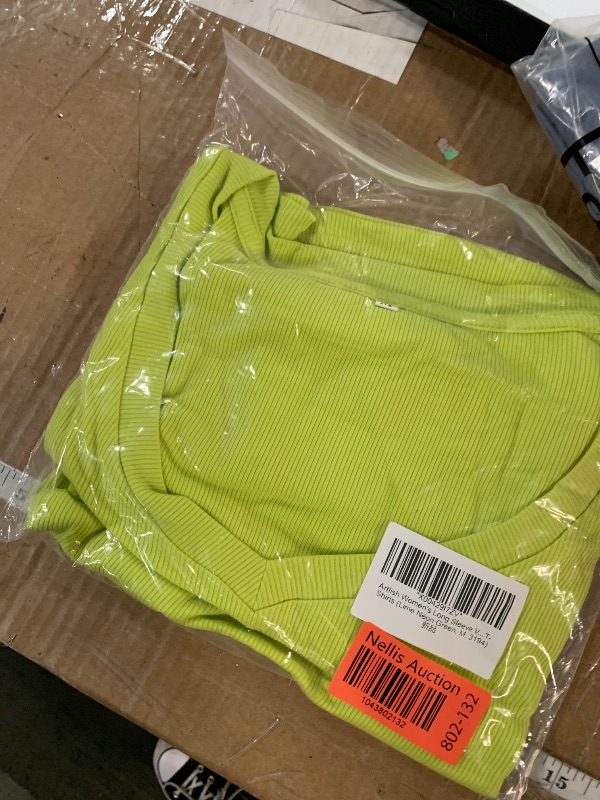 Photo 1 of (MEDIUM) (BAGGED) Artfish Women's Long Sleeve V Neck Crop Top Ribbed Knit Slim Fitted Basic T-Shirts (Lime Neon Green, M)