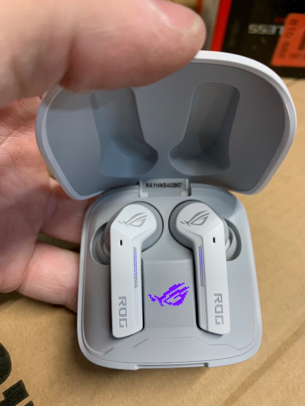 Photo 1 of ASUS ROG Cetra True Wireless Gaming Headphones (Low-Latency Bluetooth Earbuds, Active Noise Cancelation, 27-Hour Battery Life, IPX4 Water Resistance, Wireless Charging)- White