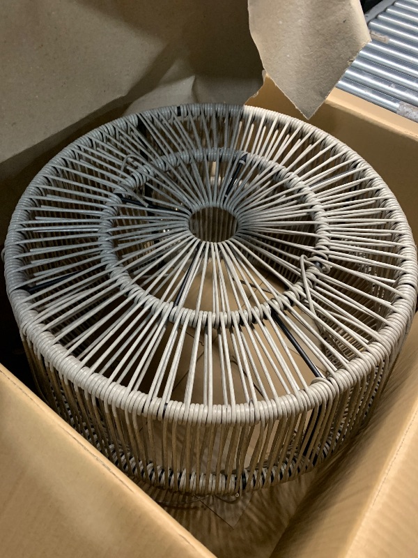 Photo 1 of ** Damaged multiple wires broken ** Muse & Lounge Co. Ysar Boho Rattan Round Coffee Table Outdoor with Metal Frame, All-Weather and Rust Resistant, Handcrafted Coastal Furniture for Patio, Poolside, Garden, Yard, Gray