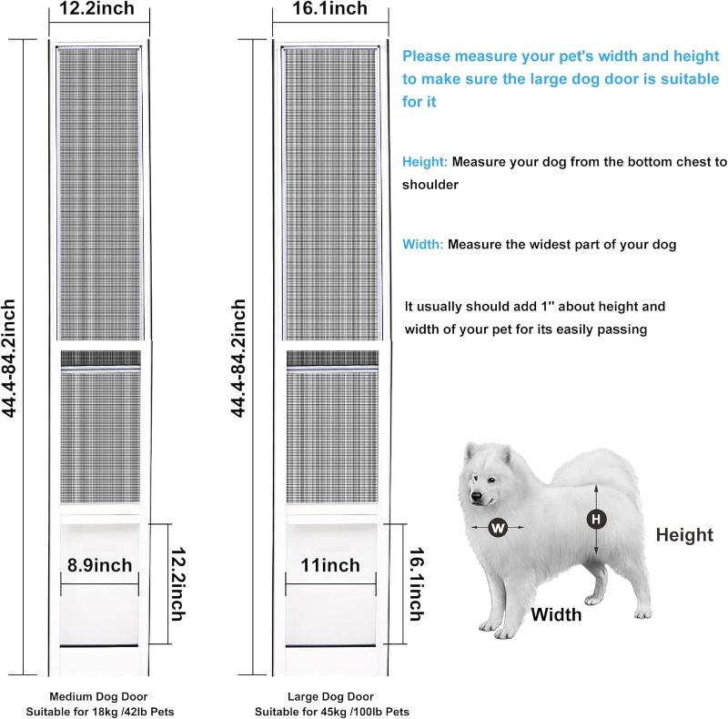 Photo 1 of (FAIR) HANIML Large Dog Door for Sliding Glass Doors Doggie Door Insert for Screen Patio Pets Door with Lockable Panel Magnetic Closure Ideal for Large Dogs Cats Convenient and Durable Easy to Install White