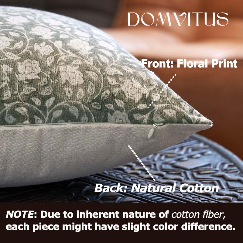 Photo 1 of (BAGGED) (USEDE/FAIR) DOMVITUS Floral Pillow Covers 18x18, Throw Pillows for Couch, Floral Print Pillow Cover, Decorative Neutral Accent Throw Pillow Covers for Living Room, 1PC, Laurel Green