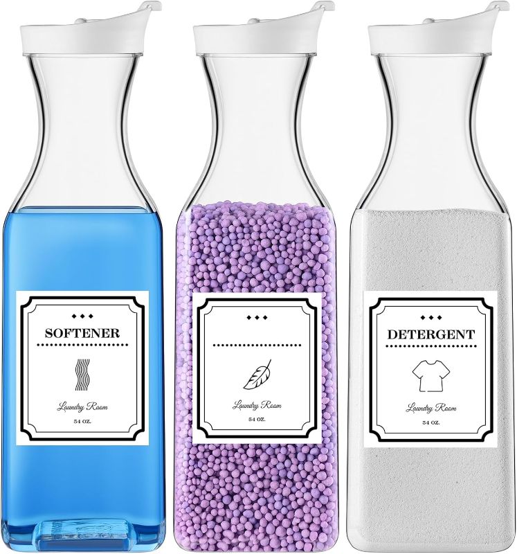 Photo 1 of Laundry Detergent Dispenser,54oz Fabric Softener Dispenser,Plastic Liquid Laundry Detergent Container,Laundry Detergent Organizer for Laundry Room Organization with 4 Labels,3 Pack