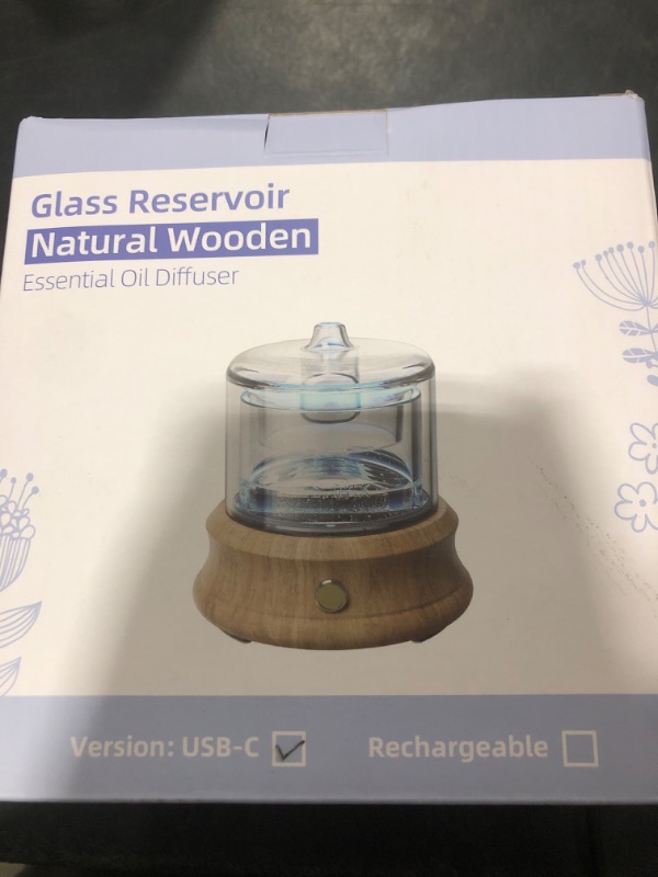 Photo 1 of Lecdura Glass Essential Oil Diffuser, 80ML Small Glass Reservoir Natural Wood Base Ultrasonic Cool Mist Aroma Diffusers with USB-Cord Auto-Off 7 Color Light for Home Office Bedroom