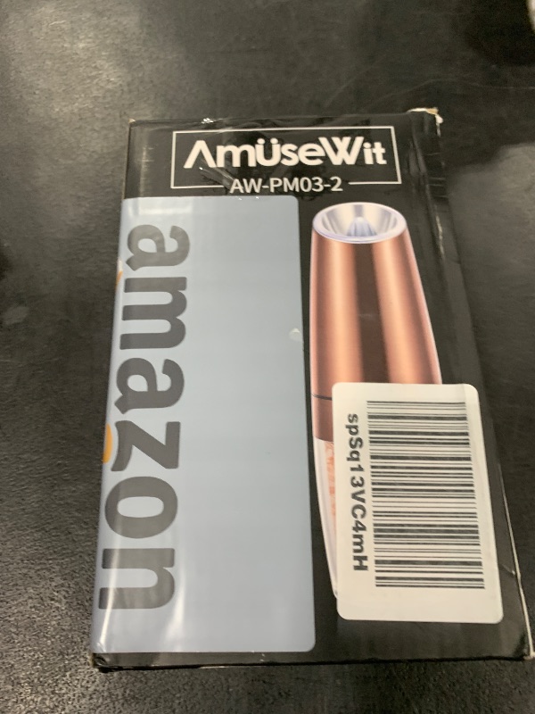 Photo 1 of AmuseWit Gravity Electric Salt and Pepper Grinder Set [White Light] Battery Operated Automatic Pepper and Salt Mills with Light,Adjustable Coarseness,One Handed Operation,Copper