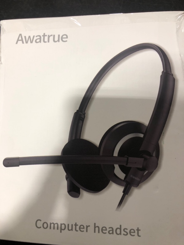 Photo 1 of awatrue Wired Headset with Microphone for PC Laptop - 3.5mm Jack On Ear Headphones with Noise Cancelling Microphone for Boom Skype Webinars, in-line Control,Comfortable