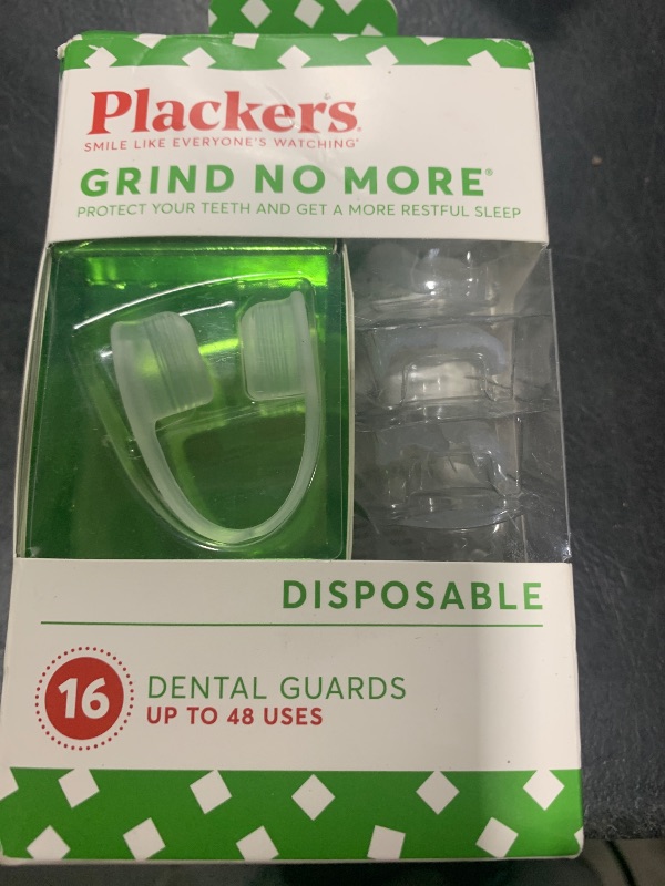 Photo 1 of Plackers Grind No More Night Guard, Nighttime Protection for Teeth, BPA Free, Sleep Well, Ready to Wear, Disposable, One Size Fits All, 16 Count