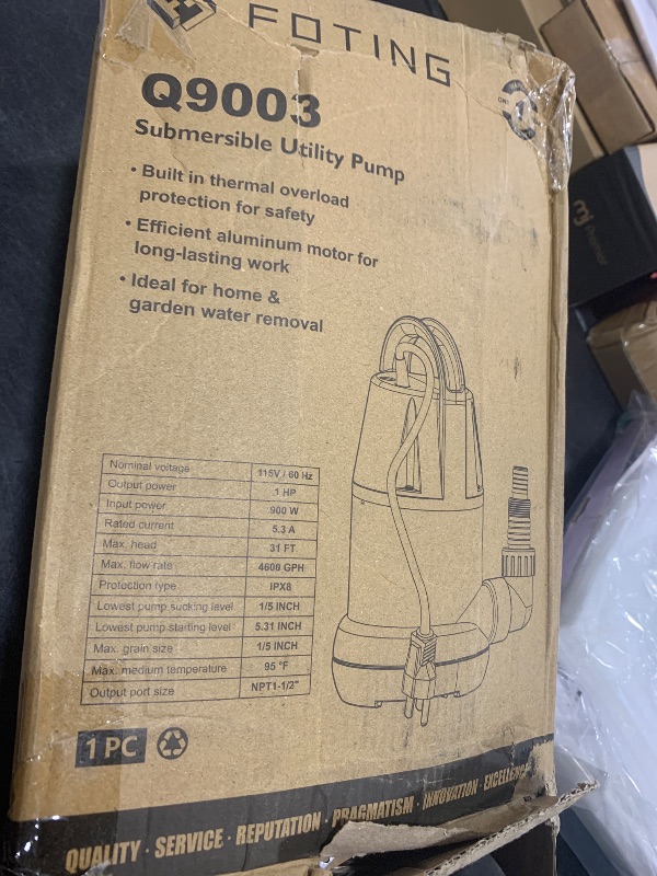 Photo 1 of FOTING Sump Pump 1HP Clean/Dirty Submersible Water Pump, 4600GPH Utility Pump Thermoplastic Electric Portable Transfer Water Pump for Swimming Pool Garden Pond Basement with 16ft Long Power Cord