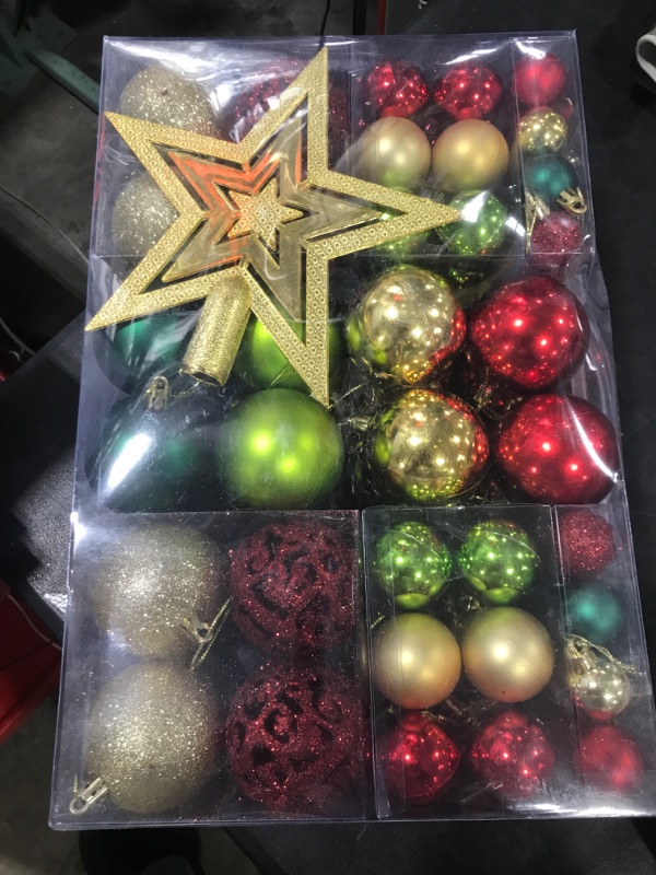 Photo 1 of 101 PCS Christmas Ball Ornaments Set, Assorted Sizes Christmas Tree Ornaments Red Green Gold Christmas Ornaments for Christmas Tree Decorations