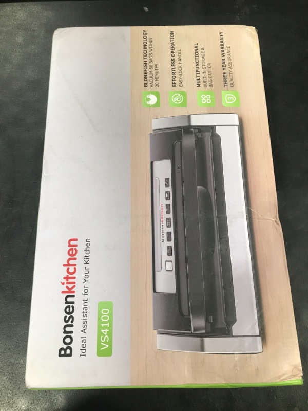 Photo 1 of Bonsenkitchen Vacuum Sealer Machine, Globefish Technology for Perfect Vacuum Sealing, Powerful Low-Noise Food Vacuum Sealer with Easy Handle Design, Built-in Cutter and Bag Storage, 2 Bag Rolls