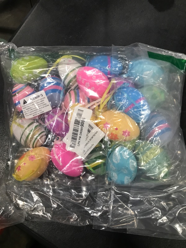 Photo 1 of 24 Pcs Easter Hanging Eggs, Multicolored Plastic Easter Egg Hanging Ornaments, Decorative Hand Painted Ball DIY Crafts Tree Ornaments for Decoration, Random Styles