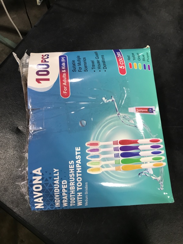 Photo 1 of Navona 100PCS Disposable Toothbrush with Toothpaste Bulk, Travel Toothpaste, Bulk Toothpaste, Individually Wrapped Bulk Toothbrush, Ergonomics Handle, Soft Bristle, Perfect for Travel, Hotel,Donation 1 PACK ONLY